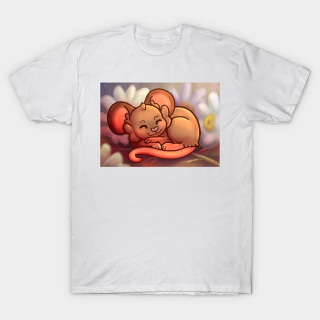 Mouse napping with daisies T-Shirt by OrangeRamphasto